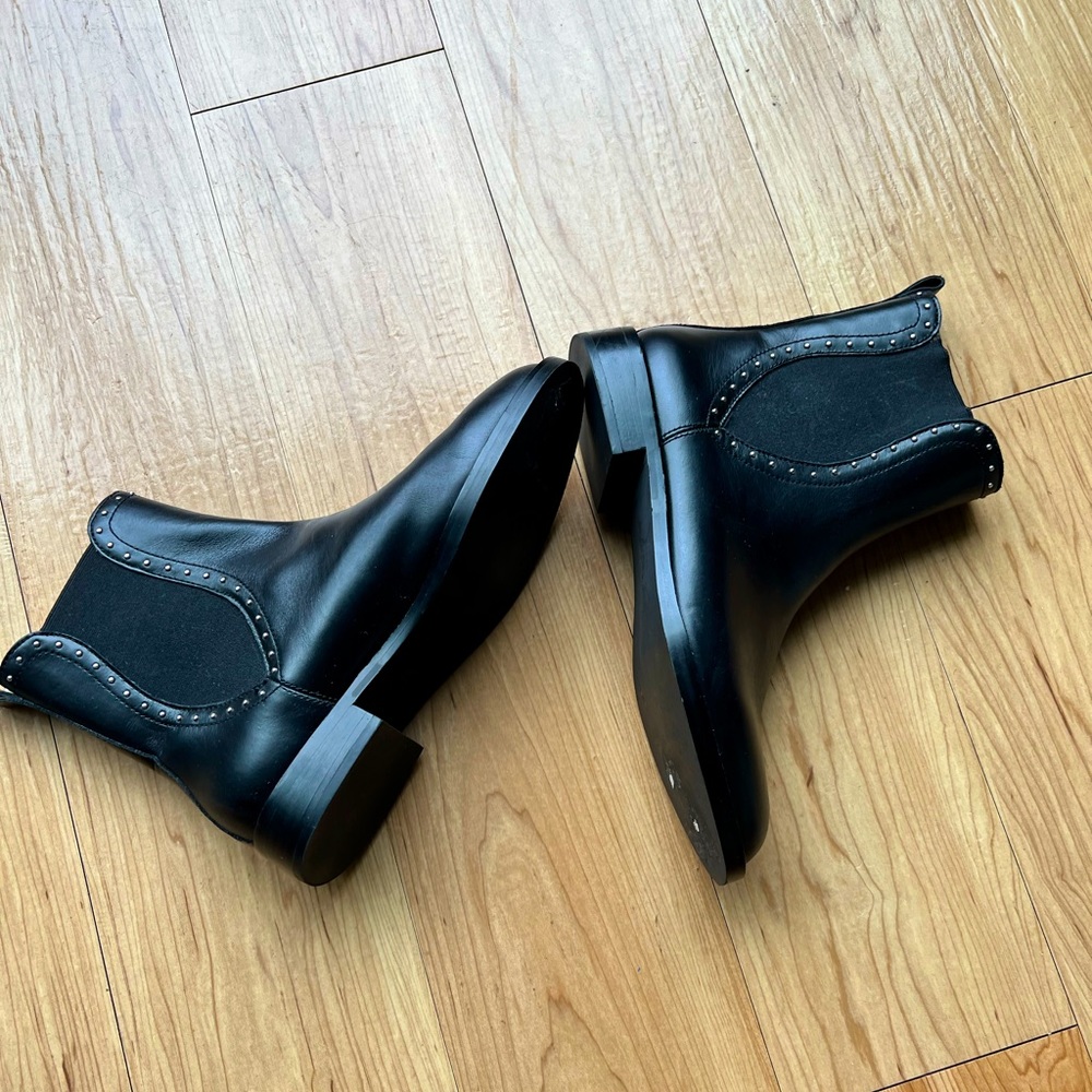 Rebecca Minkoff Black Leather Boot Sabeen Studded Chelsea Bootie Size 9.5